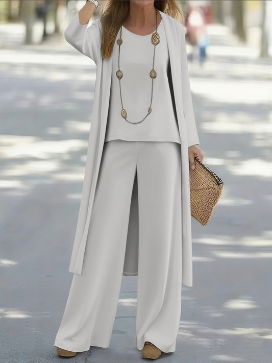 Women'S Casual Solid Color Cardigan Jacket and Vest Pants Three-Piece Set - Long Sleeve, Open Front, All-Season Comfort, Casual Attire|Casual Style|Open Front Jacket
