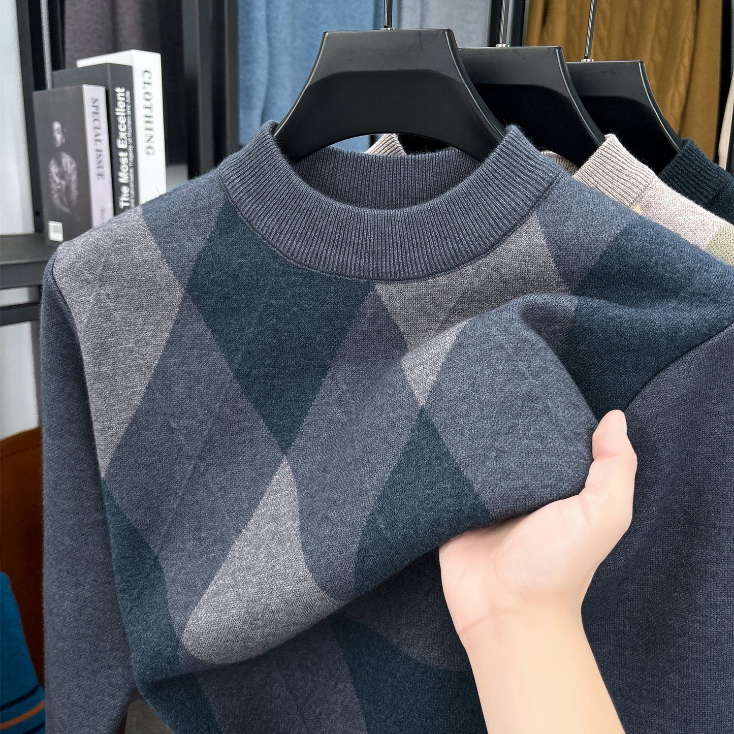 Maglione Autunno-Inverno Uomo ZBZP, Pullover Casual a Mezza Collo Caldo e Moda per Uomini di Media Età