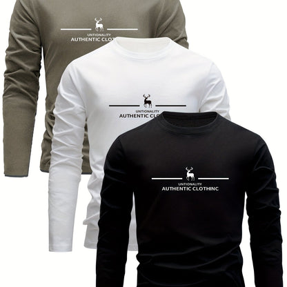 3 Pezzi Magliette 100% Cotone, Collo Tondo Design Casual con Leggera Elasticità Manica Lunga, Sportswear Puro in Jersey per Donna, 100% Personalizzabile Abbigliamento da Relax Outfit Quotidiano Semplice Classico Traspirante Morbido Modellato Multipack Pal