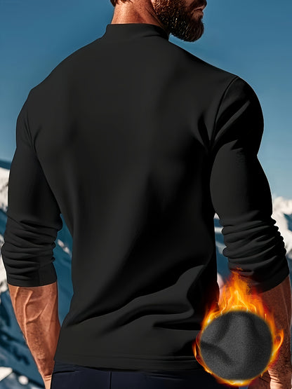 Maglietta termica a maniche lunghe e girocollo per uomo - Stampa geometrica, elastica e calda, design sportivo casual per l'autunno/inverno, bianca con lettere dorate, perfetta per sovrapporre o come outfit standalone, abbigliamento invernale | Maniche lu