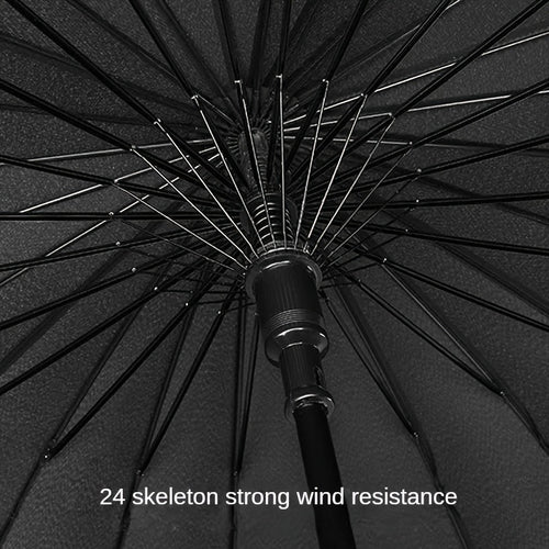 Ombrello a vento a 24 rib con manico lungo - Ombrello da golf e viaggio automatico, design nero resistente per uomini e donne, ideale per escursioni, golf e avventure all'aperto, attrezzatura da escursionismo, elegante close-up, apertura semiautomatica