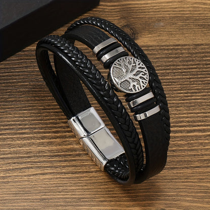Lorian - Bracciale in Pelle PU Trendy e Minimalista, con Chiusura Magnetica per Uomo