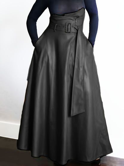 A-Line Luxe - Gonna Elegante in Pelle Sintetica a Vita Alta