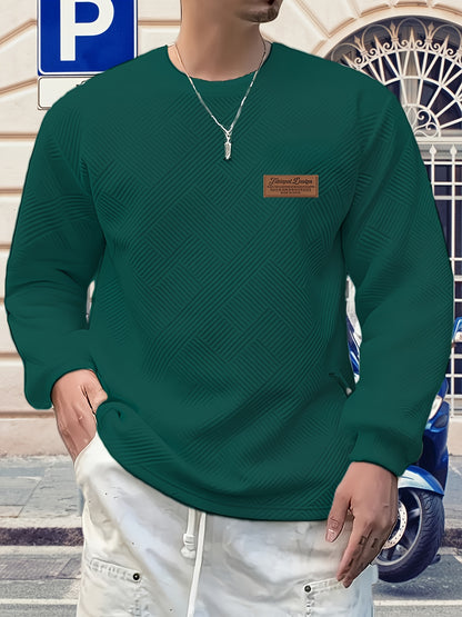 Maglione Uomo a Manica Lunga con Motivo Geometrico - Design Blu Vibrante e Nero, Taglio Regolare per Primavera/Autunno, Tessuto Comodo, Stile Casual, Cuciture di Qualità, Top Modaiolo, Abbigliamento Autunnale, Ideale per Giovani Adulti