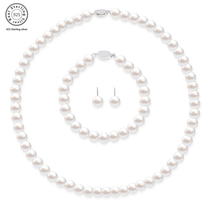 Set di gioielli da donna in argento 925, composto da perle d'acqua dolce, collana, orecchini e bracciale. Elegante e lussuoso, adatto a varie occasioni come regali, feste serali, accompagnato da una bella scatola regalo.