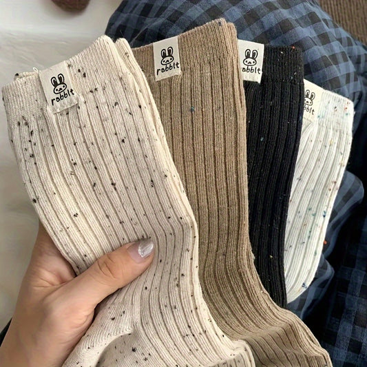 4 Paia di Calzini da Donna per Autunno e Inverno a Metà e Alta con Motivo Coniglio, Calzini da Donna per Autunno e Inverno in Stile Giapponese Casual a Metà e Alta, Calzini e Calze da Donna Lunghe