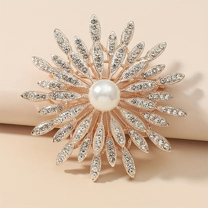 Spilla a doppio strato di lusso con perle di imitazione e strass, accessorio di moda per abbigliamento femminile, versatile per l'uso quotidiano, compatibile con tutte le stagioni.
