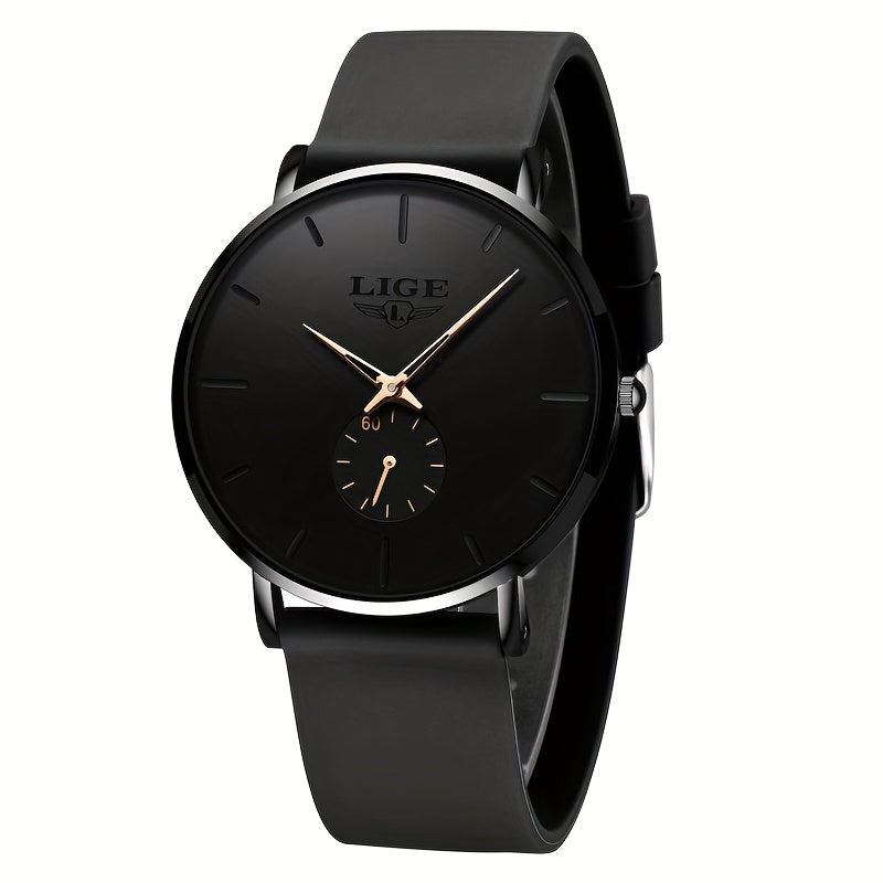 LIGE Orologio da Uomo di Lusso Sportivo Quartz - Ultra Sottile, IP68, Nero con Accenti in Tonalità Dorata, Design Semplice per Indumenti Casual e Formali, Orologio per Tutti i Giorni, Orologio Elegante