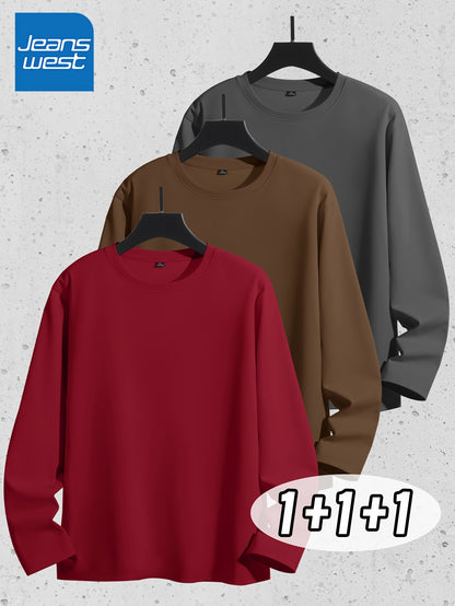 Linea Uomo+ Classic - Jeanswest Maglietta Uomo a Manica Lunga in Puro Cotone