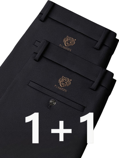 2 pezzi Pantaloni da business uomo resistenti alle rughe e senza calore per abbigliamento formale di mezza età e anziani.