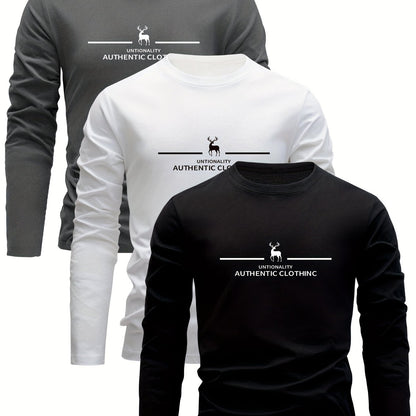 3 Pezzi Magliette 100% Cotone, Collo Tondo Design Casual con Leggera Elasticità Manica Lunga, Sportswear Puro in Jersey per Donna, 100% Personalizzabile Abbigliamento da Relax Outfit Quotidiano Semplice Classico Traspirante Morbido Modellato Multipack Pal