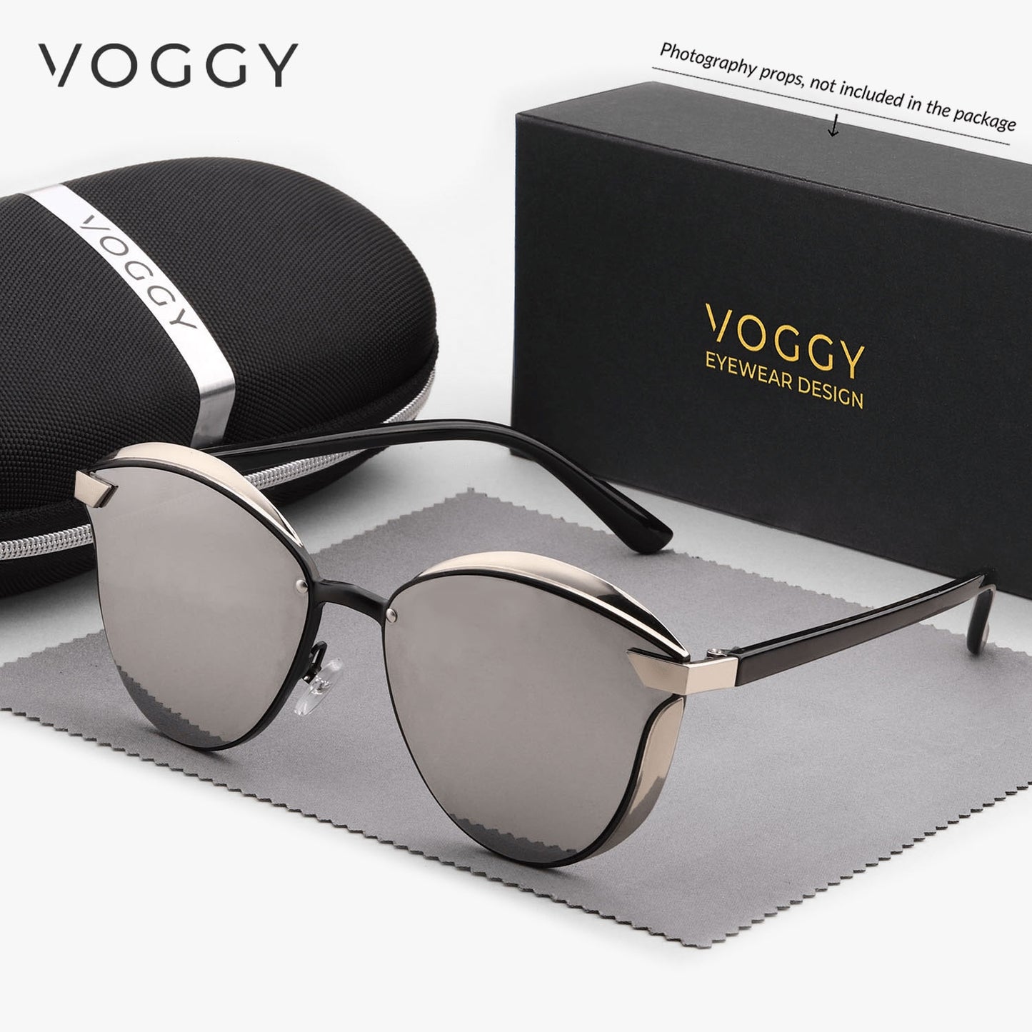VOGGY Fashionable Retro Metal Polarized Fashion Glasses for Men & Women - Lightweight, Durable Design with Golden-Tone Frame & Black Lenses - Perfect for Driving, Hiking, Cycling, Fishing, Travel & Party Decor - Includes Case & Microfiber Cloth, Hiking Ey