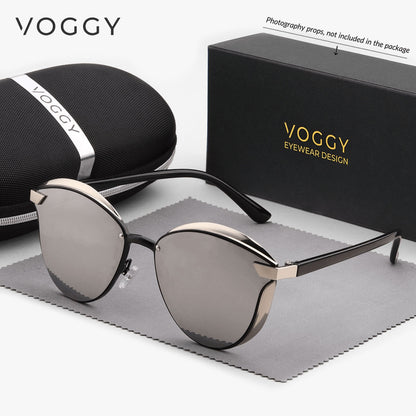 VOGGY Fashionable Retro Metal Polarized Fashion Glasses for Men & Women - Lightweight, Durable Design with Golden-Tone Frame & Black Lenses - Perfect for Driving, Hiking, Cycling, Fishing, Travel & Party Decor - Includes Case & Microfiber Cloth, Hiking Ey