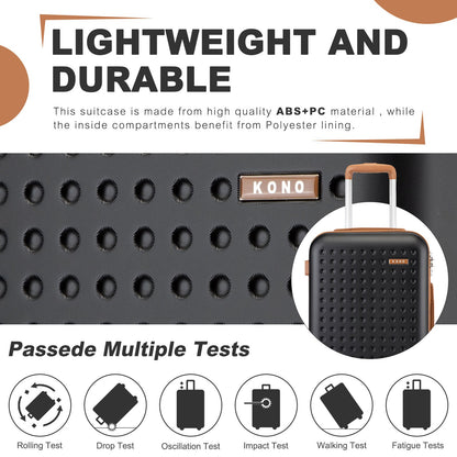 Set di 4 Valigie da 14/20/24/28 pollici Kono Elegante in ABS+PC a Pois con Guscio Rigido e Serratura TSA, Set di 4 Pezzi con Valigetta da Toilette, Bagagli da Viaggio Durevoli con Serratura TSA e Ruote Silenziose