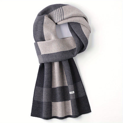 Sciarpa a Quadri Uomo in Tessuto Simil-Lana - Calda Cravatta Invernale, Elegante Regalo di Natale/Ringraziamento per Marito/Padre/Uomo d'Affari - Accessorio Formale Morbido (Lavaggio a Mano/Lavaggio a Secco) - Compatibile con Completi e Cravatte