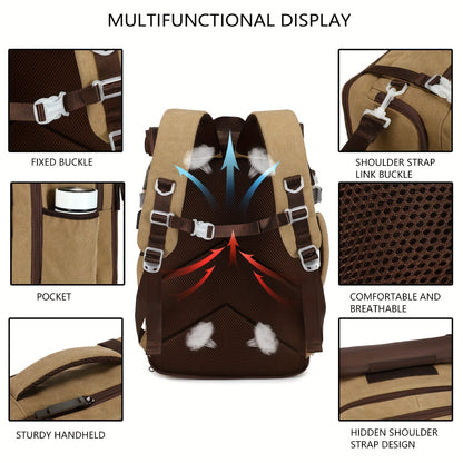 Zaino da Viaggio Approvato dalle Compagnie Aeree con Porta di Ricarica USB, Scomparto per Scarpe e Custodia per Laptop da 99,8 cm - Borsone Leggero per Università Uomini e Donne, Design Marrone & Beige, Spallacci Regolabili, Tasche Multiple, Solo Lavaggio
