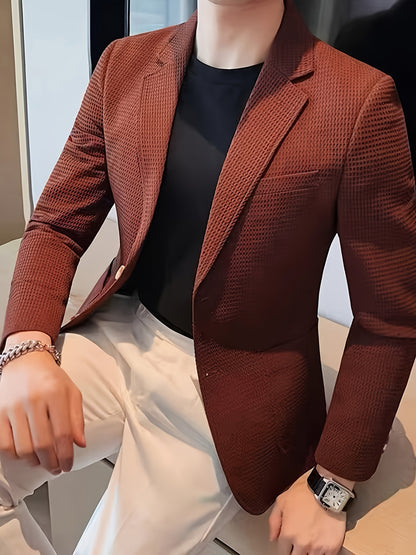 Linea Classic - Blazer a maniche lunghe in maglia waffle per uomo