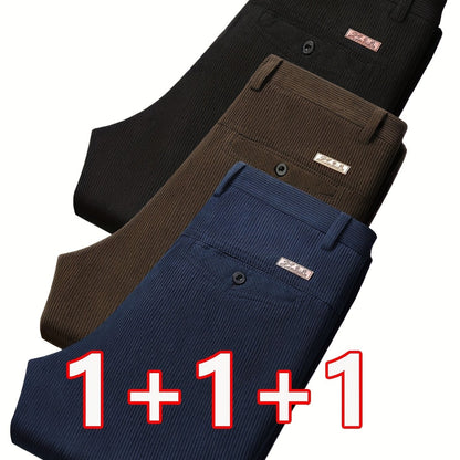 3 pezzi Pantaloni Eleganti da Uomo in Velluto a Coste - Casual Business Leggero, Semi-Formale, Tinta Unita, Vestibilità Regolare, Comfort per Tutte le Stagioni, Marrone, Blu Navy, Perfetti per Ufficio o Abbigliamento Casual, Abbigliamento da Ufficio|Aspet