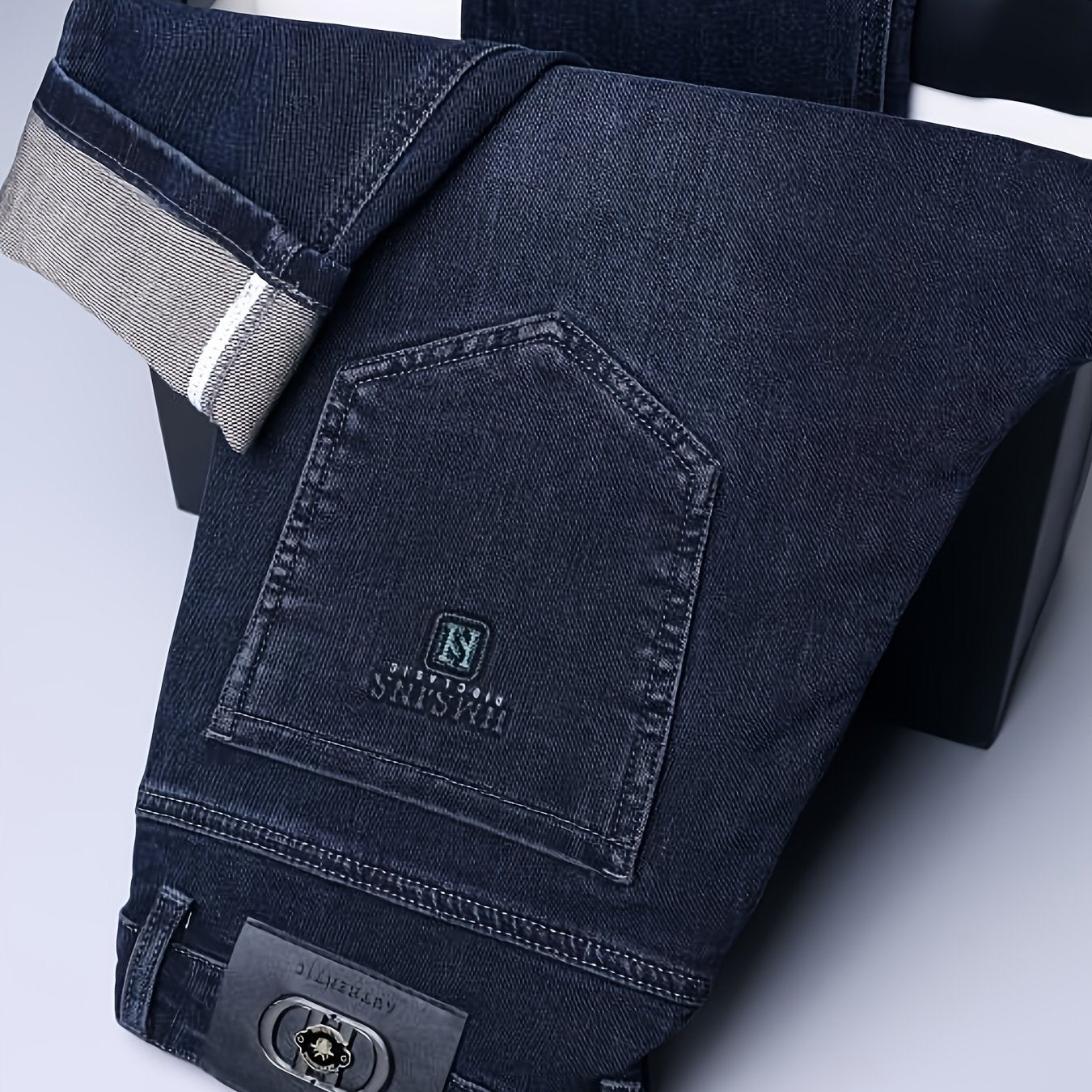 Pantaloni di lusso da uomo in denim finto - Pantaloni dritti con vita media e chiusura a cerniera - Pantaloni formali e casual per ufficio, riunioni, eventi - Design classico non trasparente - Ideali per l'abbigliamento professionale e quotidiano, denim f