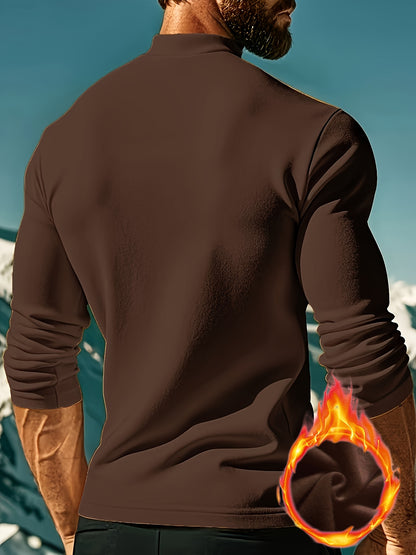 Maglietta termica a maniche lunghe e girocollo per uomo - Stampa geometrica, elastica e calda, design sportivo casual per l'autunno/inverno, bianca con lettere dorate, perfetta per sovrapporre o come outfit standalone, abbigliamento invernale | Maniche lu