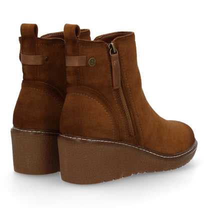 Stivaletto con Zeppa Donna, Design Comodo ed Elegante. Dettagli Cuciti con Chiusura a Cerniera e Linguetta Posteriore. Perfetto per Autunno e Inverno