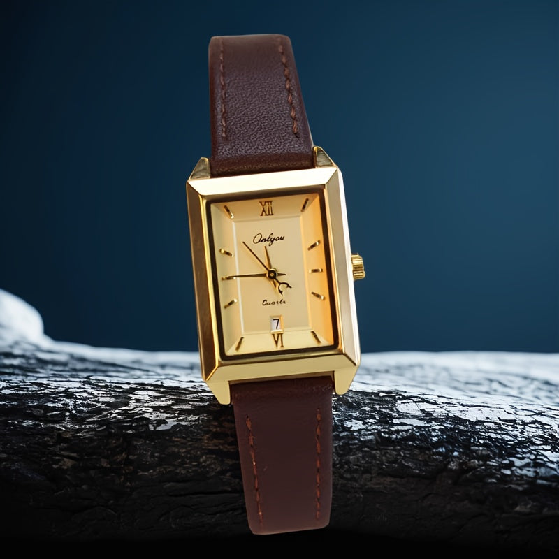Orologio Elegante da Donna - Cassa Dorata con Cinturino Marrone, Movimento al Quarzo con Data, Orologio di Lusso per Tutti i Giorni e Occasioni Formali - Regalo Ideale per Compleanno/Anniversario, Design Sofisticato