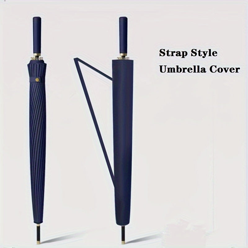 Ombrello a vento a 24 rib con manico lungo - Ombrello da golf e viaggio automatico, design nero resistente per uomini e donne, ideale per escursioni, golf e avventure all'aperto, attrezzatura da escursionismo, elegante close-up, apertura semiautomatica