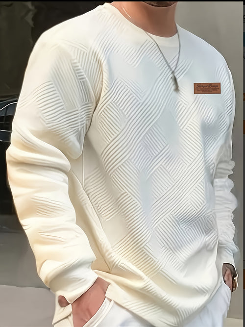 Maglione Uomo a Manica Lunga con Motivo Geometrico - Design Blu Vibrante e Nero, Taglio Regolare per Primavera/Autunno, Tessuto Comodo, Stile Casual, Cuciture di Qualità, Top Modaiolo, Abbigliamento Autunnale, Ideale per Giovani Adulti