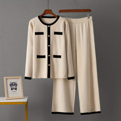 2025 Pantaloni a gamba larga per l'autunno e l'inverno fanno sembrare sottile e ridurre l'età il set di due pezzi di piccolo stile di fragranza alla moda casual per le donne