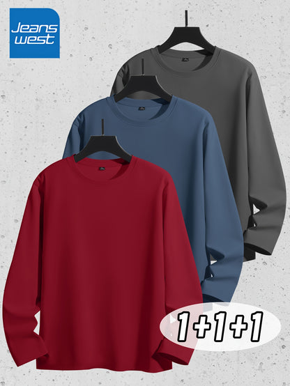 Linea Uomo+ Classic - Jeanswest Maglietta Uomo a Manica Lunga in Puro Cotone