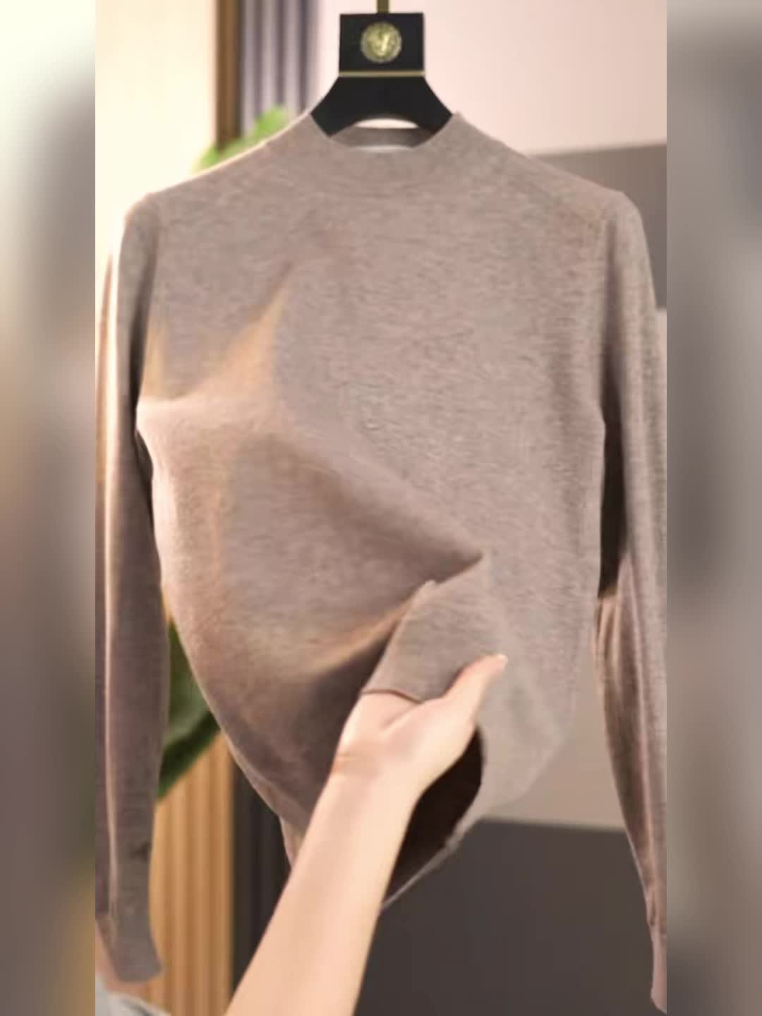 Maglione 100% Yarn da uomo - Morbido, traspirante, leggero, con scollo a giro, maniche e orlo ribassati, stile casual business casual per l'autunno/inverno, beige, perfetto per strati o outfit standalone, maglione a maniche corte, maglia