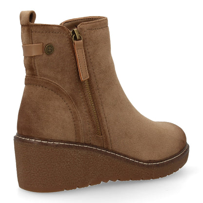 Stivaletto con Zeppa Donna, Design Comodo ed Elegante. Dettagli Cuciti con Chiusura a Cerniera e Linguetta Posteriore. Perfetto per Autunno e Inverno