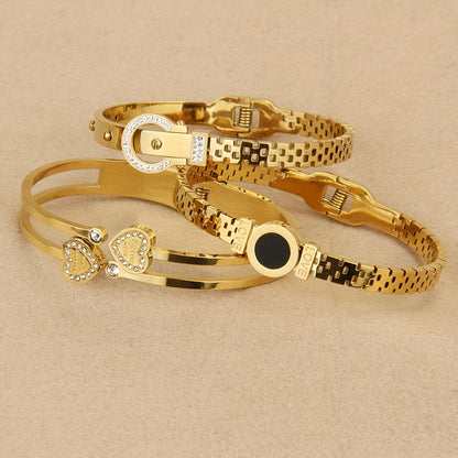 3 pezzi, bracciale da donna in acciaio inossidabile, pendente romano a doppia amore intarsiato con zirconi scintillanti, alla moda e versatile, molto adatto per l'uso quotidiano e come regalo