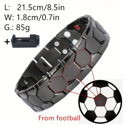 Linea Active - Bracciale in Acciaio Titanio Resistente - Design (Calcio) con Perle Esagonali Nero/Grigio e Accento Rosso -
