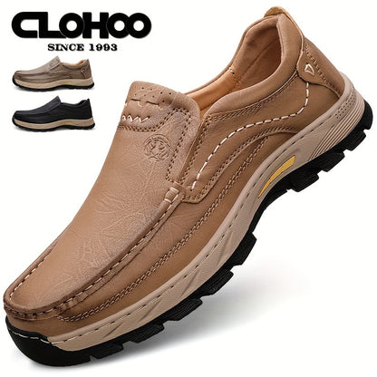 Scarpe da uomo in pelle di mucca divisa CLOHOO, comode scarpe mocassino slip-on con suola in gomma antiscivolo per camminare, calzature da uomo