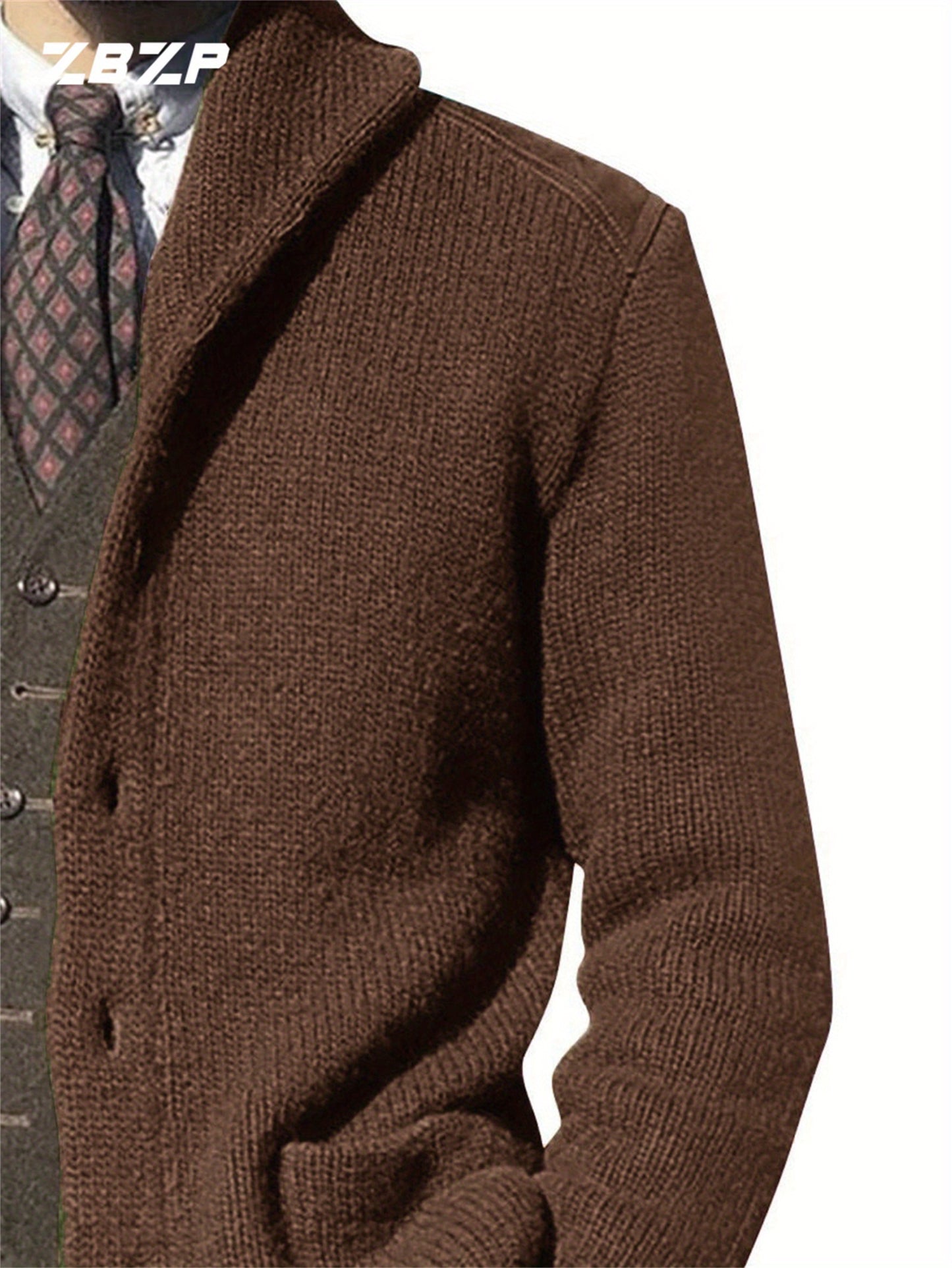 Maglione Uomo ZBZP Marrone con Bottoni - Cappotto in Maglia Pesante con Collo Alto, Modello A339 per Occasioni Formali e Casual Invernali, Comodo da Indossare Ogni Giorno, Taglio Classico Largo e Tessuto Resistente