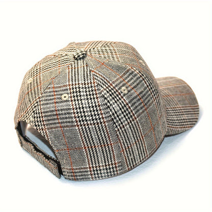 1pz Cappellino da Baseball Classico a Quadri Houndstooth - Traspirante, Design Vintage a Quadri con Coulisse Regolabile, Cappello da Sole Ideale per Primavera & Autunno, Disponibile in Grigio/Bianco, Marrone/Beige, Grigio Scuro/Nero