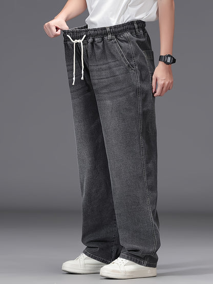 Linea - Jeans azzurri leggeri da uomo, taglia grande, con vita elastica, stile casual, comodi