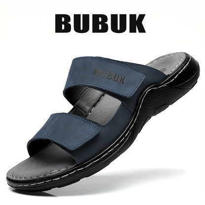 Pantofole da Uomo in Vera Pelle con Chiusura Regolabile e Strappo, Suola in PU, Tomaia in Pelle Pieno Fiore - Scarpe Casual Comode per Tutte le Stagioni, Ideali per Spiaggia, Viaggi e Uso Quotidiano (Nessun Periodo di Adattamento)