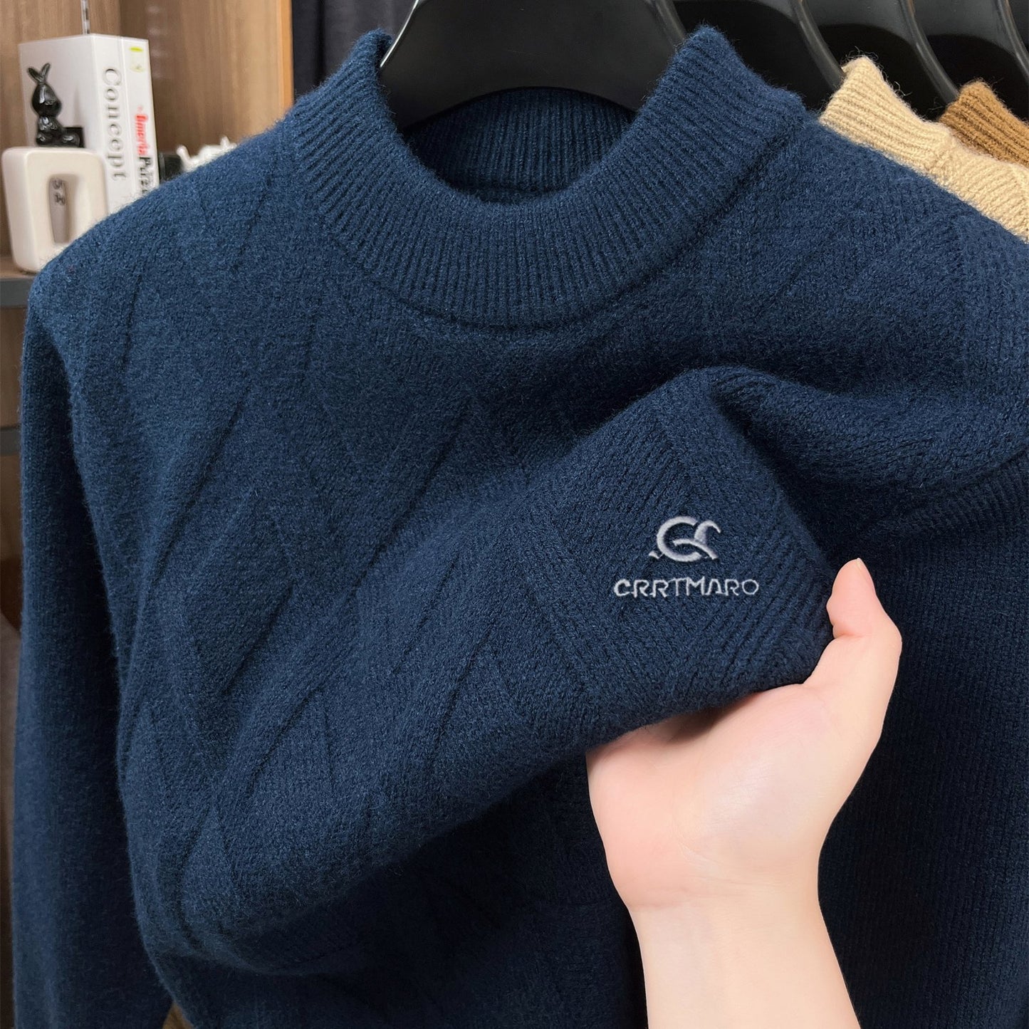 Maglione termico da uomo CARTMARO - Maglione invernale pesante con scollo rotondo, strato base spesso per il freddo per abiti formali e quotidiani - Marrone/rosso scuro - Maglione facile da curare per ufficio, feste, abbigliamento casual - Abbigliamento a