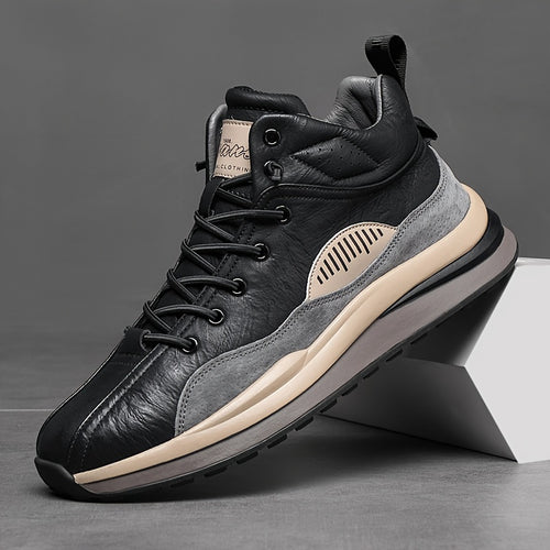 Scarpe Sneaker Casual Alte da Uomo - Design Elegante Nero & Grigio, Traspiranti, Suola in Gomma Morbida, Sneaker con Lacci per Abbigliamento Casual, Sneaker Versatili | Design Elegante delle Scarpe | Sneaker Sintetiche