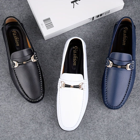 Mocassini da Uomo in Vera Pelle da Infilare - Stile Britannico Penny Loafer con Cinturino Dorato a Forma di Fibbia (Senza Lacci), Punta Tonda & Ammortizzazione in PU - Nero/Bianco/Blu Navy per Tutte le Stagioni, Casual da Lavoro, Ufficio & Abbigliamento F