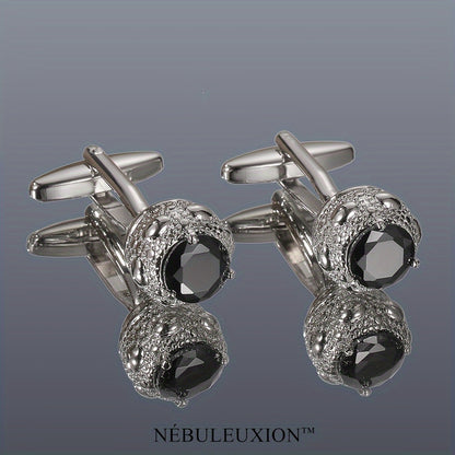 2pz Miglior Regalo e Set di Gemelli di Lusso Leggero Premium con Zirconia Nera | Gemelli da Camicia Francese | Gemelli per Matrimonio/Banchetto/Cerimonia/Affari