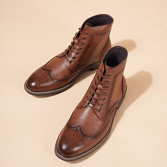 Stivali con lacci da uomo, stivaletti e stivali alti, design a punta d'ala, motivo brogue, scarpe Oxford e Derby, stivali neri e marroni, stile casual vintage britannico, comodi e resistenti, adatti per tutte le stagioni