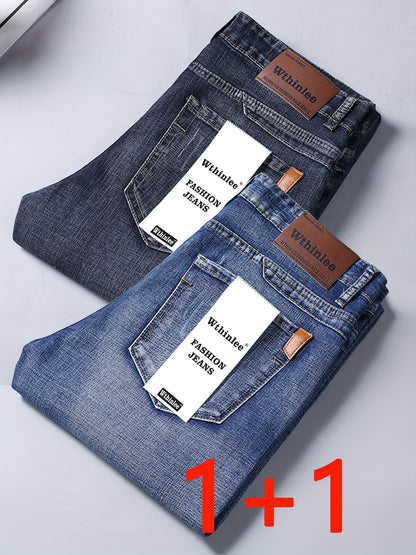 Pantaloni Denim Uomo Autunno/Inverno 2025, Gamba Dritta e Larga in Tessuto Elasticizzato - Set Due Pezzi Casual Business Leggero di Maggior Successo