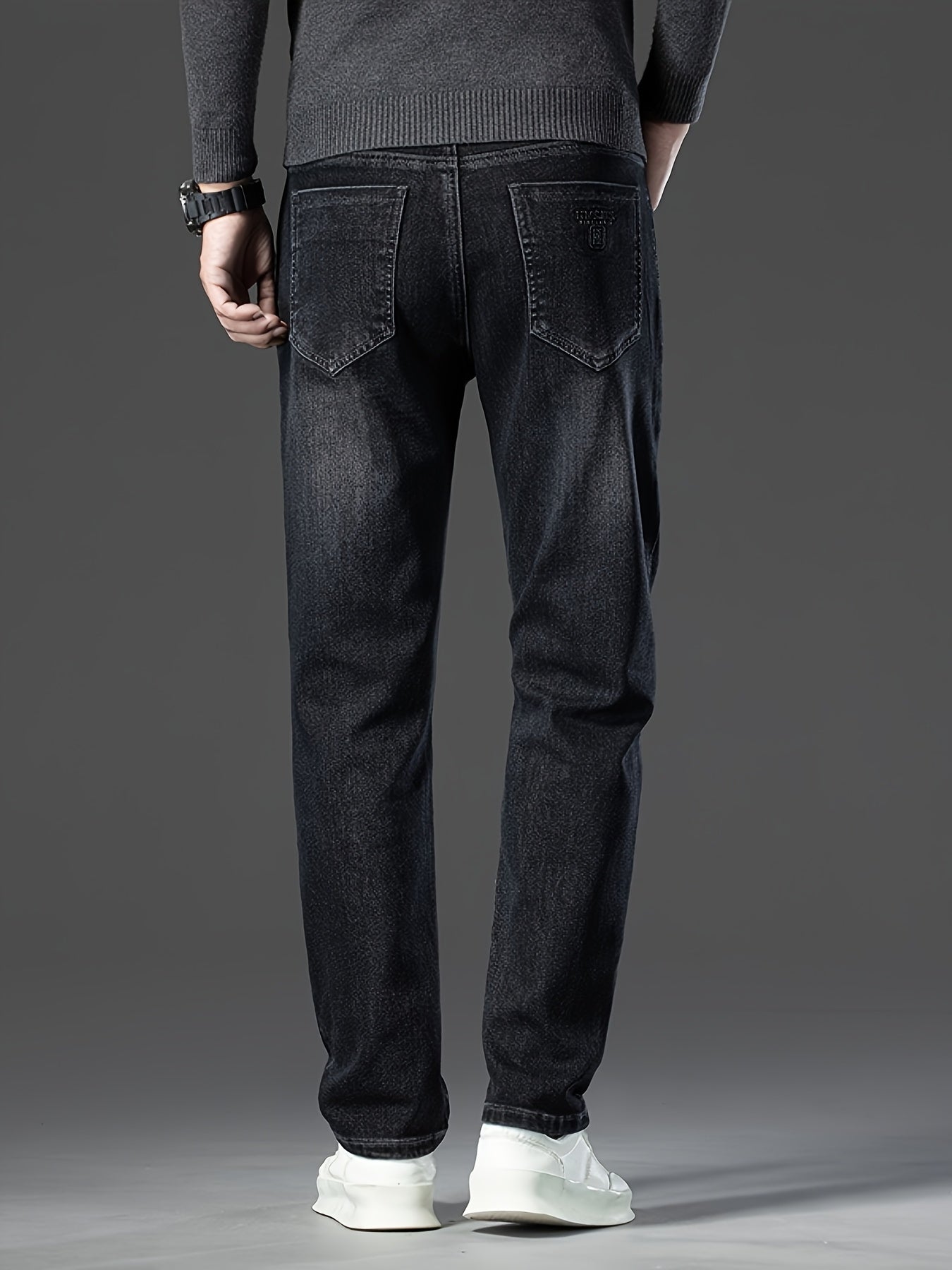 Pantaloni di lusso da uomo in denim finto - Pantaloni dritti con vita media e chiusura a cerniera - Pantaloni formali e casual per ufficio, riunioni, eventi - Design classico non trasparente - Ideali per l'abbigliamento professionale e quotidiano, denim f