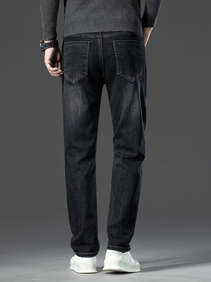 Pantaloni di lusso da uomo in denim finto - Pantaloni dritti con vita media e chiusura a cerniera - Pantaloni formali e casual per ufficio, riunioni, eventi - Design classico non trasparente - Ideali per l'abbigliamento professionale e quotidiano, denim f