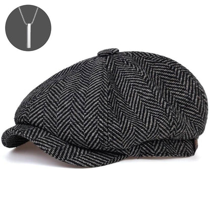 2-Pack: 1 Cappello più 1 Collana, Cappello Newsboy per Uomo, Cappello Tweed Gatsby, Cappello Ivy Cabbie, Cappello da Golf con Cima Piana per Padre, Donna, Unisex