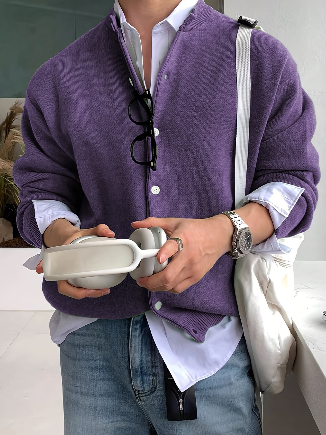 Maglione Cardigan Casual da Uomo - Tinta Unita con Maniche Lunghe e Bottoni, Pullover a Collo Rotondo Regular Fit per Autunno Inverno, Pezzo Versatile da Indossare sopra Jeans & Pantaloni Eleganti, Tessuto Confortevole