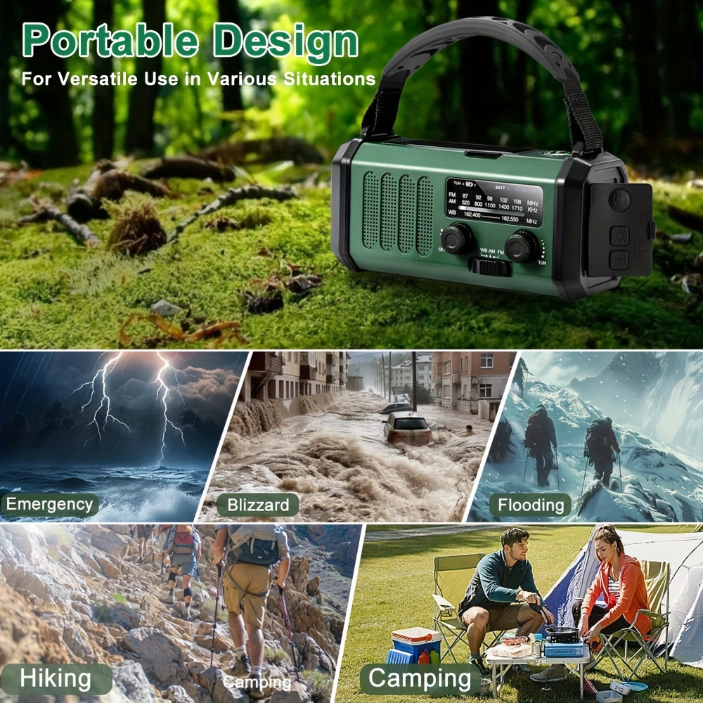 Radio di emergenza da 10000mAh, radio solare, radio a manovella, radio meteorologica NOAA AM/FM, 3 metodi di ricarica, batteria polimerica, torcia e lampada da lettura, allarme SOS, caricabatterie per telefono per emergenze